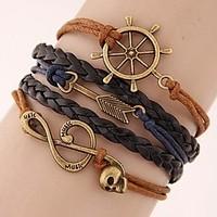 Women\'s Fashion European Style Retro Note Anchor Arrow Multilayer Bracelet