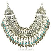 Women\'s Necklaces with Silver and Turquoise Beads Tassel Pendants of New Arrival Bohemia Style Vintage