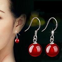 Women\'s Cute Natural Agate Silver Long Drop Earrings