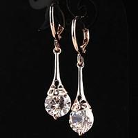 Women\'s Fashion 18K Rose Gold Filled CZ Stone Pierced Dangle Earring