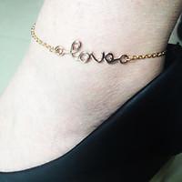 womens simple love letter pendant alloy chain beach anklet