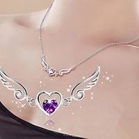 Women\'s Pendant Necklaces Sterling Silver Heart Wings / Feather Fashion White Purple Jewelry Wedding Party Daily Casual 1pc