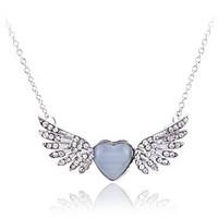 Women\'s Pendant Necklaces Statement Necklaces Crystal Opal Simulated Diamond Alloy Wings / Feather Fashion Silver Golden JewelryParty