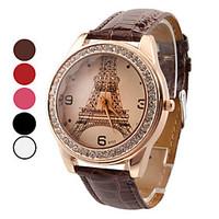Women\'s Watch Luxury Diamond Eiffel Tower PU Band Strap Watch Cool Watches Unique Watches Fashion Watch