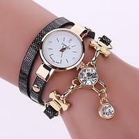 womens quartz analog white case multilayer leather band bracelet wrist ...