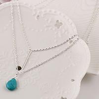 Women\'s Pendant Necklaces Layered Necklaces Turquoise Drop Fashion Birthstones Simple Style Silver Jewelry Party Daily Casual 1pc