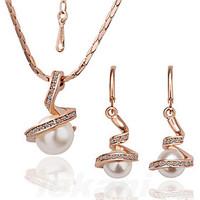 womens fashionable rose gold pearl earrings necklace set