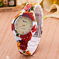 Women\'s Fashion Watch Quartz Plastic Band Flower Multi-Colored Strap Watch