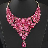 Women\'s Statement Necklaces Bib necklaces Flower Gemstone Resin Fashion European Luxury Elegant Gray Rose Red Light ewelry Wedding Party Valentine