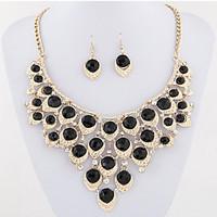 Women\'s European Style Fashion Sweet Shiny Rhinestone Metal Droplets Exaggerated Necklace Earrings Set