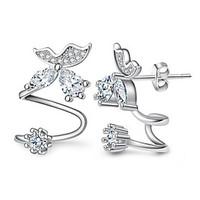 Women\'s Fine 925 Silver/Rose Gold Flower Stud Clip Earrings with AAA Zircon Gift (1 Pair)