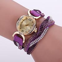 womens bohemian style crystal leather band strap watch white case anal ...