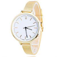 Women/Lady\'s Gold Steel Thin Band White Round Case Analog Quartz Fashion Watch