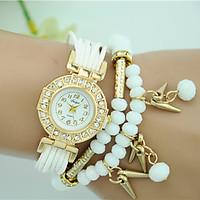 womens bracelet watch quartz fabric band pearls black white blue red b ...