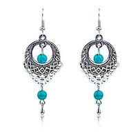 Women Bohemia Retro Hollow Turquoise Earrings Alloy Water Droplets Tassel Earrings 1 pair