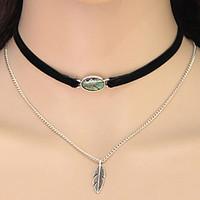 Women\'s Choker Necklaces Collar Necklace Tattoo Choker Shell Alloy Leaf Tattoo Style Friendship Double-layer Fashion Silver Jewelry Daily