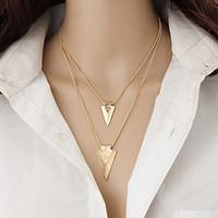 Women\'s Layered Necklaces Alloy Triangle Shape Double-layer Fashion Simple Style Gold Jewelry Casual 1pc