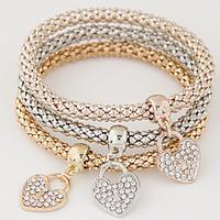 Women\'s Charm Bracelet Rhinestone Simulated Diamond Alloy Simple Style Fashion Heart Rainbow Jewelry 1set