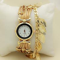 Women\'s Bracelet Watch Wrist watch Quartz Rhinestone Imitation Diamond Leather Band Leaves Red Green Gold