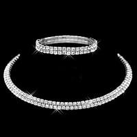 Women\'s Full Crystal Choker Necklace Tennis Stretch Bracelet Wedding Jewelry Set(2 pc)