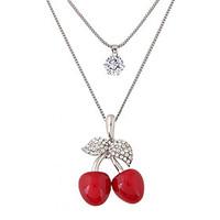Women\'s Pendant Necklaces Fruit Jewelry Cherry Rhinestone Simulated Diamond Alloy Cute Style Fashion Double-layer Red Jewelry ForParty