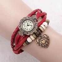 Women\'s Dress Watch Fashion Watch Bracelet Watch Japanese Quartz Leather Genuine Leather Band Vintage Heart shape Flower Bohemian Red Red Strap Watch