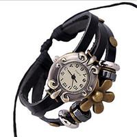 Women\'s Alloy Leather Handcrafted Vintage Bracelet Table Wrist Watch