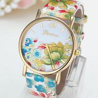 Women\'s Fashionable Leisure Geneva Rose Print Quartz Watch Leather Band Cool Watches Unique Watches