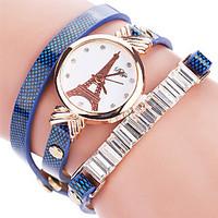 Women\'s Fashion Watch Bracelet Watch / Imitation Diamond Rhinestone Quartz PU Band Eiffel Tower Cool CasualBlack White Blue Red Orange Strap Watch