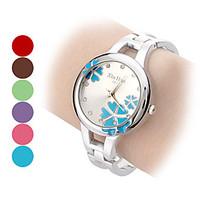 Women\'s Flower Pattern Round Dial Steel Band Quartz Analog Bracelet Watch (Assorted Colors) Cool Watches Unique Watches