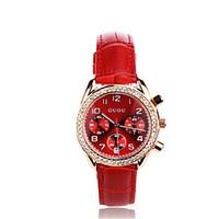 womens fashion watch quartz leather band black red purple