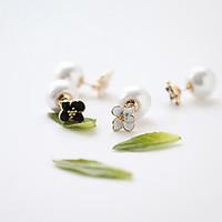 womens fashion double side pearl alloy flowers stud earrings