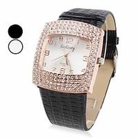 Women\'s Diamante Square Case PU Band Quartz Analog Wrist Watch (Assorted Colors) Cool Watches Unique Watches