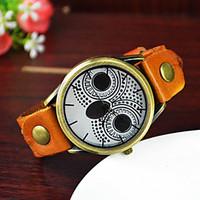 womens casual fashion quartz watch personality owl leather belt round  ...