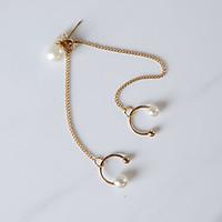 Women Fashion Beauty Imitation Pearl Tassel Chain Ear Clip Earrings 1pc Gold