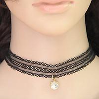 Women\'s Choker Necklaces Collar Necklace Gemstone Lace Round Vintage Fashion Black Jewelry Party Daily 1pc