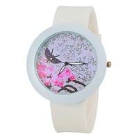 Women\'s Fashion Colorful Flower Round Dial White Silicone Band Wrist Watch Cool Watches Unique Watches