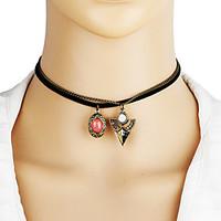 Women\'s Choker Necklaces Oval Triangle Shape Fabric Alloy Unique Design Dangling Style Rhinestone Euramerican Fashion Hip-Hop Rock Jewelry