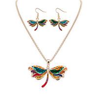 Women European Style Fashion Colorful Naughty Dragonfly Necklace Earring Set