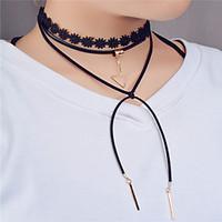 Women\'s Choker Necklaces Statement Necklaces Layered Necklaces Jewelry Triangle Shape Leather Lace CopperUnique Design Dangling Style