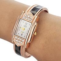 womens diamante rectangle dial leopard grain band quartz analog bracel ...