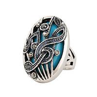 Women\'s Fashion Diamond Carving Stone And Retro Music Symbol Double Ladies Ring