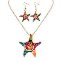 Women European Style Fashion Colorful Rainbow Starfish Necklace Earring Set Mermaid