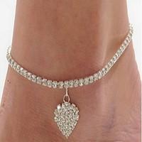 Woman Silver Alloy Heart Lobster Clasp Anklet