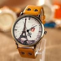 Women\'s Fashion Personality Leisure Map Iron Tower Watch Cool Watches Unique Watches Strap Watch