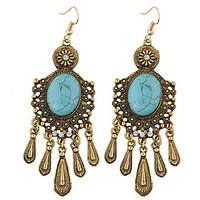 Women\'s European Style Fashion Bohemian Ethnic Vintage Metal Turquoise Drop Earrings