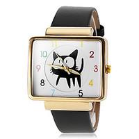 Women\'s Gold Square Case Cute Cat Pattern PU Band Quartz Wrist Watch (Assorted Colors) Cool Watches Unique Watches Fashion Watch