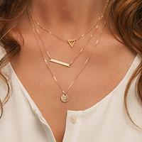 Women\'s Fashion Metal Hollow Triangle Multilayer Necklace