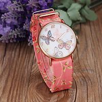 Women\'s Fashion Butterfly Flower Pattern PU Band Quartz Watch Cool Watches Unique Watches Strap Watch