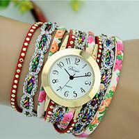 Women\'s Fashion Bracelet Watch Quartz PU Band Flower Brand